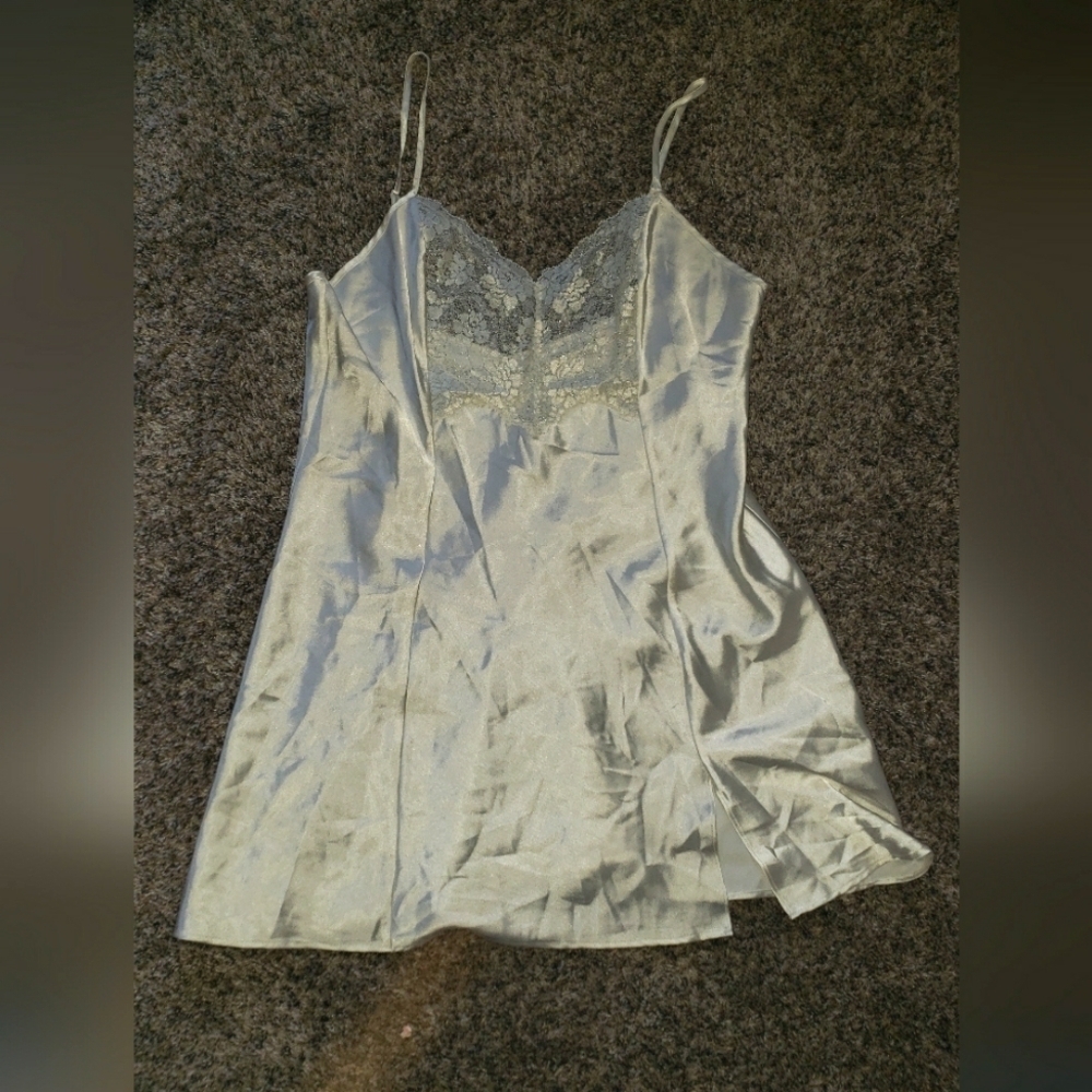 Victoria's Secret| Vintage White Lace Silky Slip Dress with Side Slit